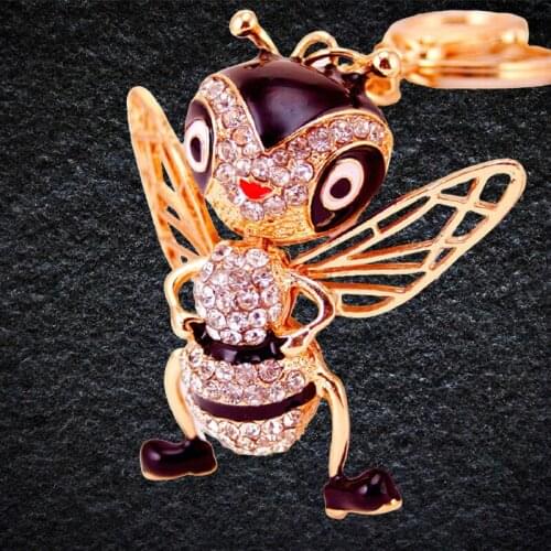 Rhinestone-Crystal Lovely Bee Honeybee Pendant Charm Purse Bag Keyring Key Chain Accessories Wedding Party Gift