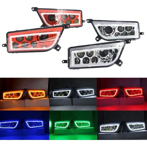 Angel Eyes ATV UTV LED Headlight Assembly With DRL Halo Rings Red Yellow Green Blue for Polaris RZR 900 XP 1000 2016 TURBO