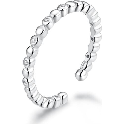Temperament Simple Inlaid CZ Connection Small Silver Bead 925 Sterling Silver Ring For Women Wedding Jewelry Accessories