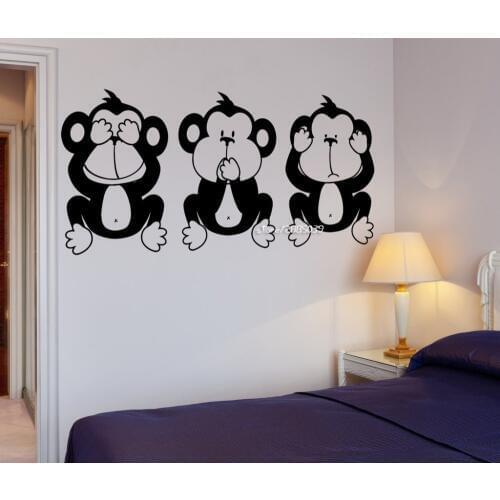 Three Wise Monkeys Vinyl Wall Stickers Yoga Meditation Relaxation OM Zen Office Decoration Wall Decal Removable Mural SA831