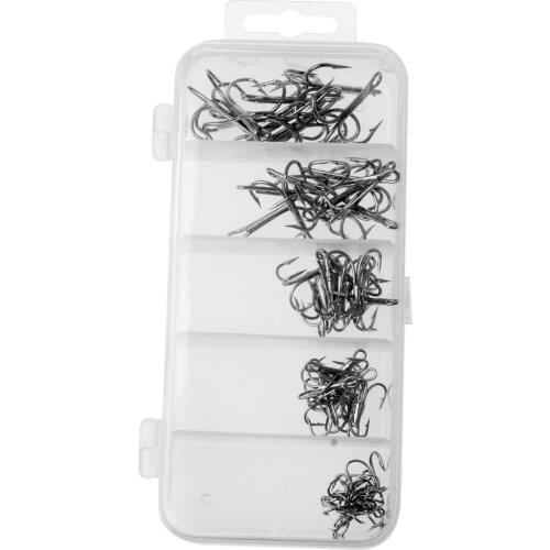 50 Pieces High Carbon Steel Barbed Treble Fishing Hook Tackle Box Size 2/4/6/8/10# Three Anchor Fishhook with Clear Fishing Box