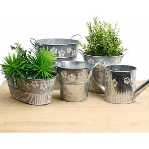 Vintage Iron Flower Pot Desktop Flowers Vase Plant Hanging Bucket For Home Stand Flowerpot Display Decor Planting Balcony P