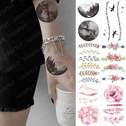 Waterproof Temporary Tattoo Sticker Deer Forest Rose Flower Flash Tatto Woman Body Art Water Transfer Fake Tatoo Children Kids