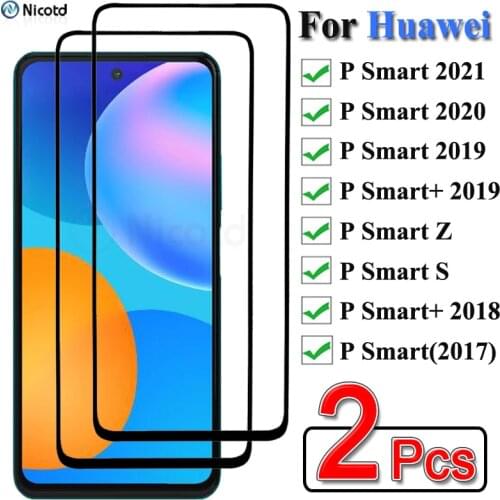 2 Pieces Full Cover Tempered Glass For Huawei P Smart 2021 P Smart Z S Screen Protector For Huawei P Smart 2020 2019 2018 2017