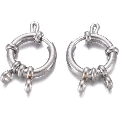 10Pcs 304 Stainless Steel Golden and Stainless Steel Color Spring Ring Clasps 23x14x4mm Hole 2.5mm For DIY Jewelry Making