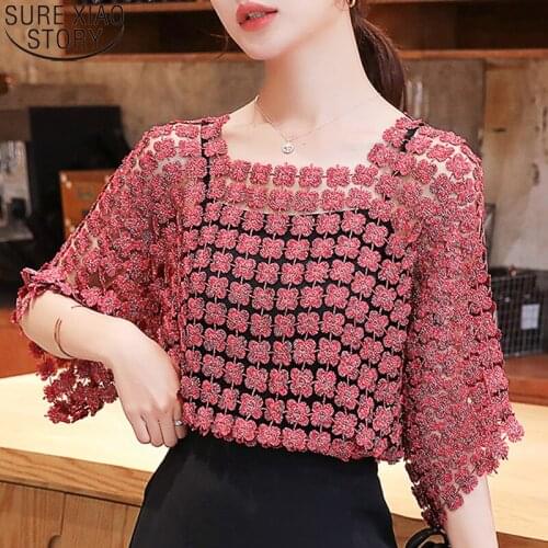 Two-Piece Lace Hollow Mesh Tops Chiffon Shirt Top Shirt with Sling Solid Color Sexy Elegant Pullover Blouse Blusas Mujer 8976 50