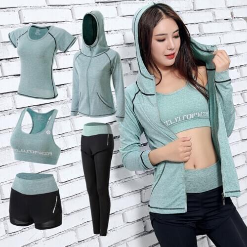 5-piece yoga wear ladies sportswear running fitness t-shirt sports bra wear fitness clothes female training suit sports suit