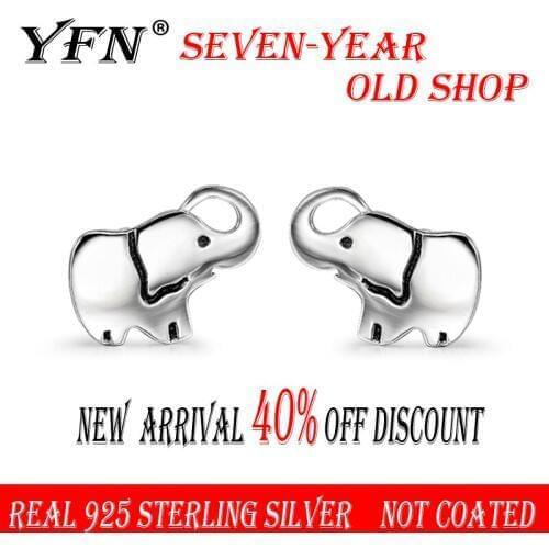 Real 925 Sterling Silver Lucky Cute Elephant Stud Earrings For Women Girl Drop Shipping