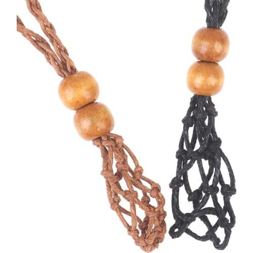 1PC Necklace Cord Empty Stone Holder Natural Quartz Crystal Raw Stone Chakra Point Healing Fish Netted Indians Amulets Pendant