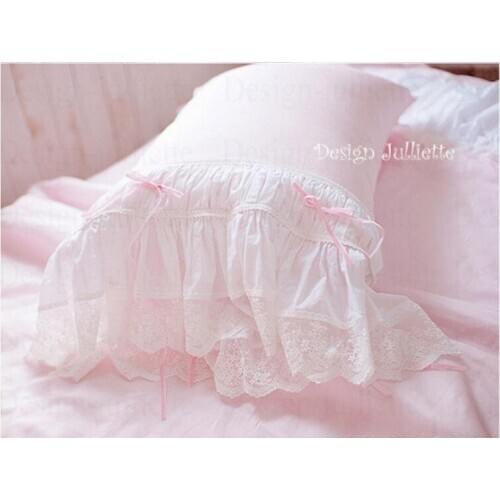 2pcs Korean Princess luxury lace pink pillow cover pillowcase romantic beautiful bow lace splice 74*48cm pillow case HM-01FJ