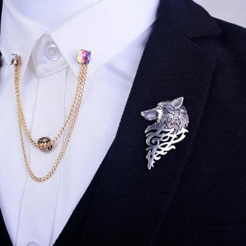 2 Pieces Vintage Wolf Brooch Pin Badge Lapel Pin Shirt Suit Men Jewelry Gift
