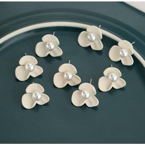 4 PCS 16mm New Metal Alloy Spray Paint Imitation Pearl Flowers Stud Earrings Accessories DIY Handmade Material Wholesale Supply