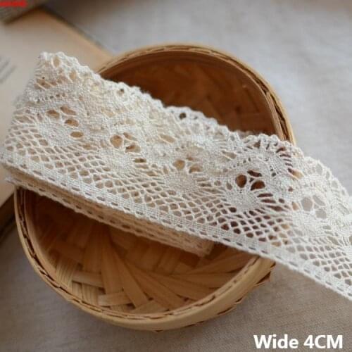 4CM Wide Beige Cotton Thread Embroidered Lace Ribbon Edge Trim Tablecloth Sofa Curtains Dress Collar Stitched Sewing Material