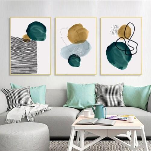 Black yellow dark green abstract line art geometric poster wall art print canvas painting interior living room decoration