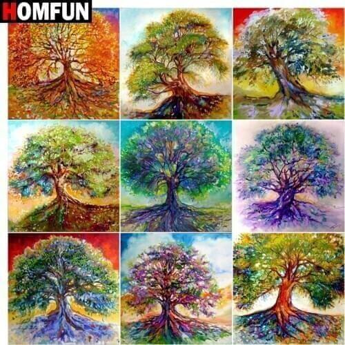 HOMFUN Diamond Painting Full Square/Round Diamond "Tree color painting" Pattern Embroidery Cross Stitch 5D Rhinestone Painting