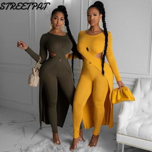 Hollow Out 2 Piece Set Women Streetwear Sexy Irregular Top+Bodycon High Waist Leggings Suit Party Clubwear Outfits 2021