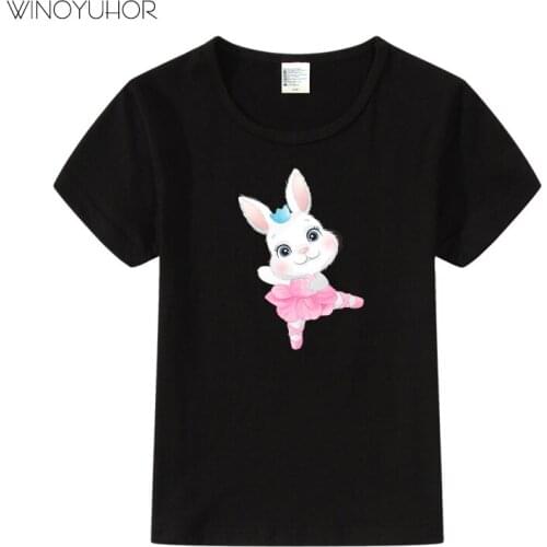 Ballet Rabbit T Shirt Kids Girls Summer Baby Tops Tees Toddler Children Clothing Ballerina Dancer T-Shirts Short Sleeve