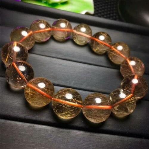 FREE SHIPPING Natural Brazil Gold Hair Rutilated Quartz Beads Wealth Bracelet 7~11mm AAA