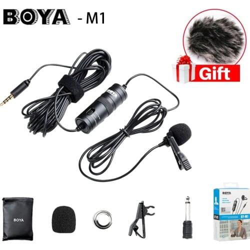 BOYA-BYM1 Dualhead Lavali Microphone 6m Clip-on Lavalier Mini Audio 3.5mm Collar Condenser Lapel Mic for iPhone Canon Nikon DSLR