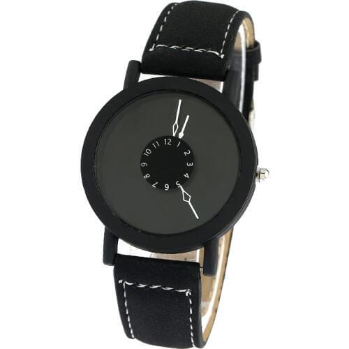 Gnova platinum Urban Men Watch Minimalist Fashion Women Quartz Wristwatch Black Circle Dial PU Leather Geneva Style A835