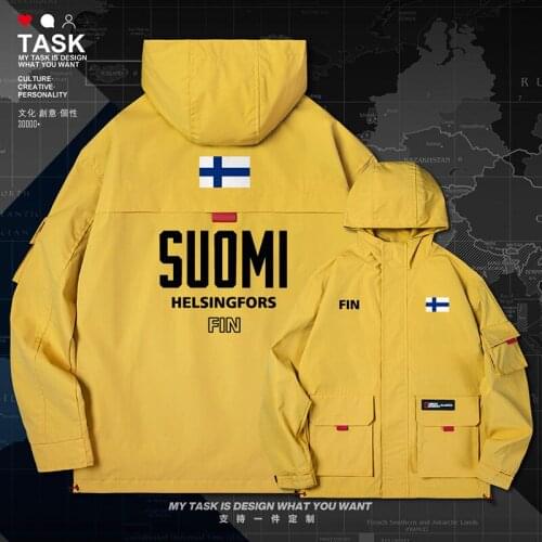 Finland Finnish Finn FIN men jacket hooded nation flag printed streetwear trench coat men fashion windbreaker clothes autumn