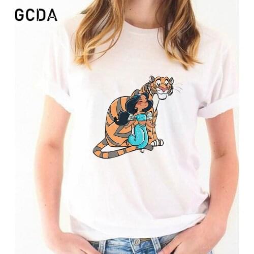 Jasmine Princess And Tiger Print T Shirt Women Graphic Tee Personality Hipster Summer Girls Tshirt Streetwear Harajuku T-shirt