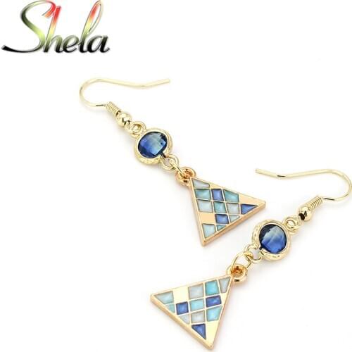 Geometric Triangle Earrings For Women Metal Blue Korean Simple Fashion Jewelry Dangle Pendientes Wholesale