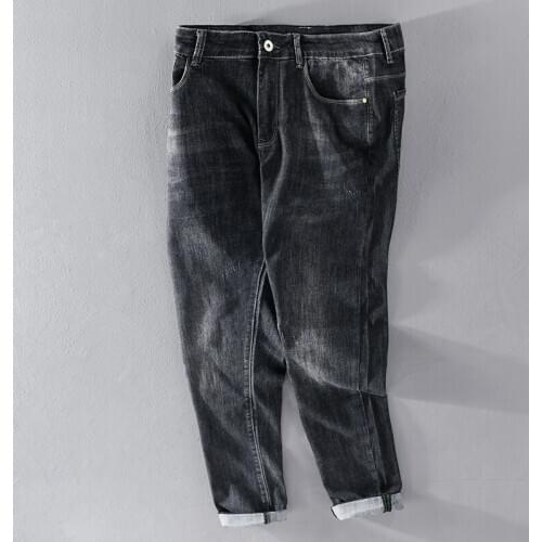 Embroidery ankle-length cotton black jeans for men pants brand casual fashion trousers men solid trendy mens clothes spodnie