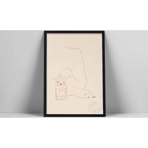 Whiskey Girl Art Print | Gift For Whiskey Lover | Women Who Love Bourbon Art | Minimal Whiskey Wall Print | Old Fashioneutral To