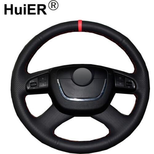 HuiER Hand Sew Car Steering Wheel Cover Wear-resistant Car Styling Red Marker For Skoda Octavia Octavia a5 a 5 Superb 2012 2013
