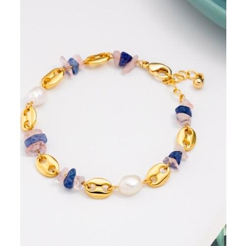 Jaeeyin 2021 Fashion Freshwater Pearl Natural Stone Adjustable Bracelet Chain Bohemia Accessory Ethnic Vintage Pig Snout Link