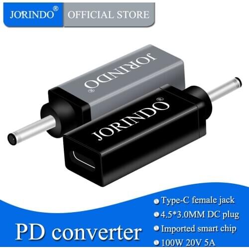 JORINDO Type-C female jack to DC4.5*3.0MM male plug Notebook PC PD decoy 100W converter,Suitable for Dell notebook port