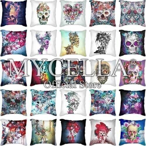 QUEEN OF SKULLS Cushion Cover Bear flowers Print Linen Pillow Case Decorative For Chair Sofa Home Decor Throw Pillowcase