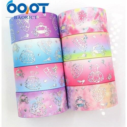 YJHSMY G-18507-159,25 mm 5 Yards laser Silver cute cartoon love Printed grosgrain ribbon DIY handmade headdres wedding gift wrap