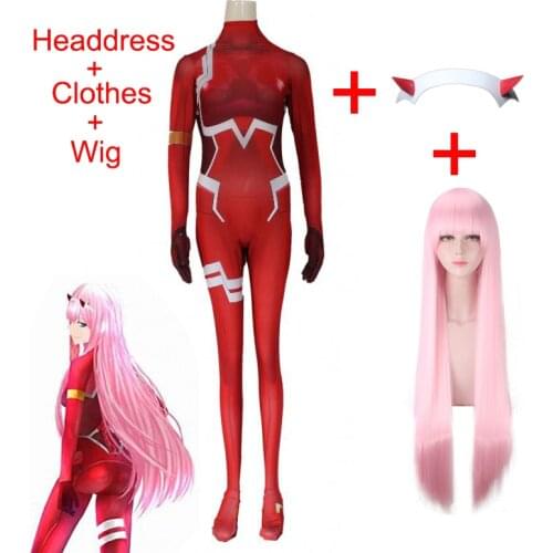 Anime DARLING in the FRANXX Code002 Cosplay Costume Includes Pink Wig Devil Horns Headdress Halloween Carnival Costume For Women