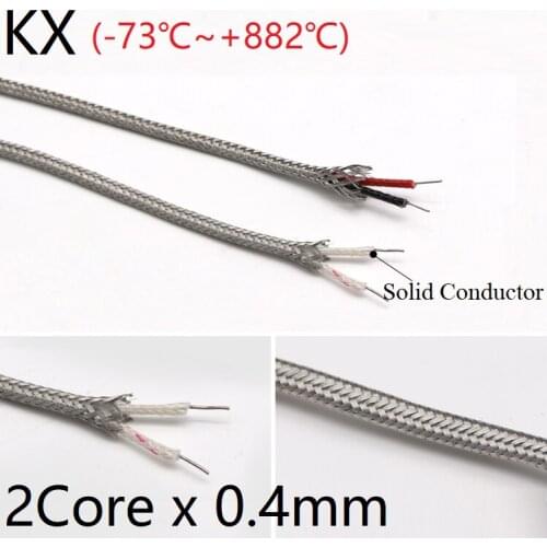 KX Type 2Core x 0.4mm Thermocouple Wire Stainless Steel Shield Fiber Braid Insulated High Temperature Sensor Compensation Cable