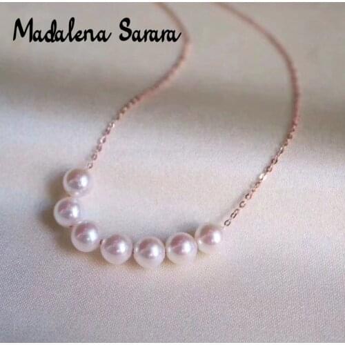 MADALENA SARARA 8-9mm AAA Freshwater Pearl Necklace Natural White Women Necklace Beaded Pearl Making 18K Gold Chain