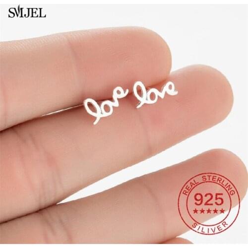 Mini Letter 925 Sterling Silver Earrings Geometric Love Heart Stud Earrings for Women Jewelry S925 Girlfriend Gift pendientes