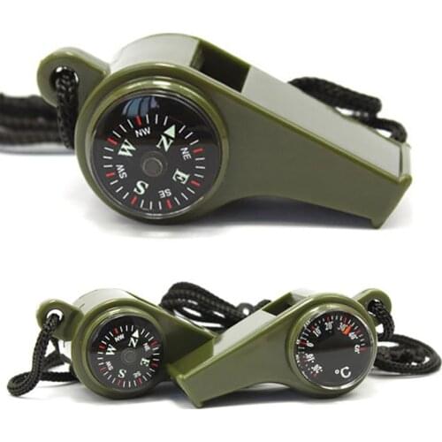 1Pcs Outdoor Whistle Compass Thermometer 3 In 1 Camping Hiking Accessory Multi-Functional Survival Tools Nylon Neck Rope Compass