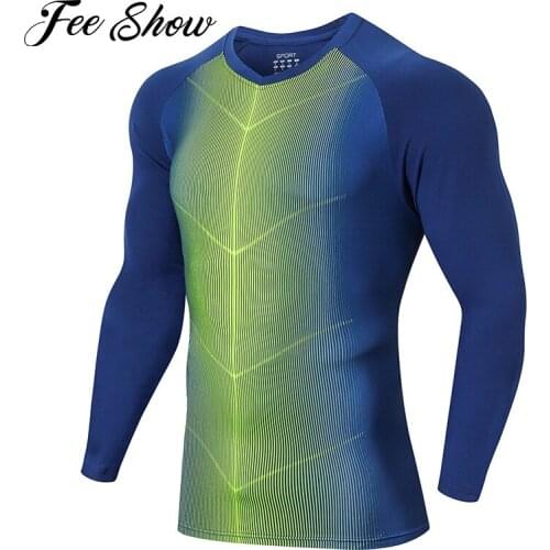 Mens Running T-Shirts Yoga Top Fitness Sportswear Long Sleeves Sports T-Shirt V Neck Patchwork Mesh Sport Clothing Quick-drying