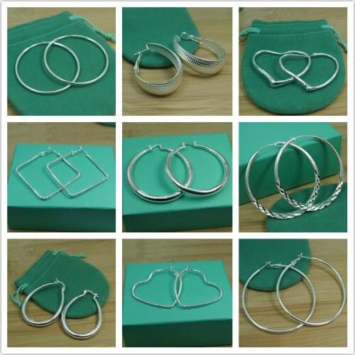 New Fashion 925 Silver Hoop Earring For Women Big Round Circle Earrings Charm Jewelry Gift