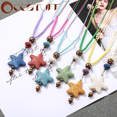 Color Star Lava Stone Beads Pendants Necklaces Wax Rope Long Rope Jewelry For Women Nature Stone Suspension Decoration Wholesale