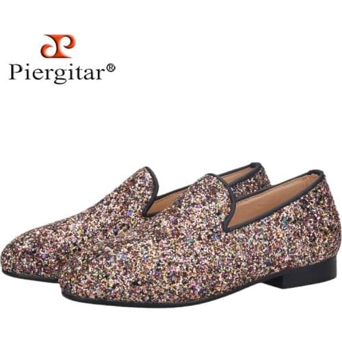 Piergitar 2021 New Summer Style Multicolor Sparkling Childrens Flat Shoes Handmade Kid Loafers For Birthday Party Many Sizes