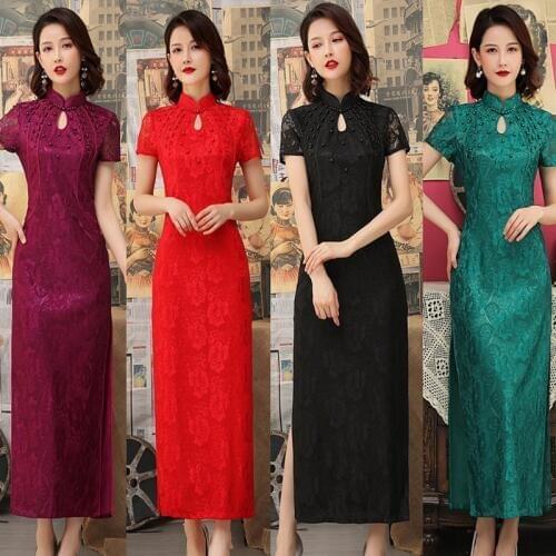 Red Sexy Traditional Chinese Dresses Cheongsam Long Qipao Dress Sexy Split Tang Costume Lady Banquet Qipao Plus Size M-4XL