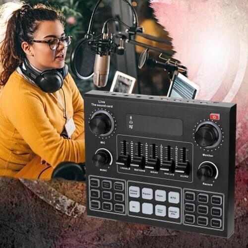 Sound Mixer Board for Live Streaming Voice Changer Sound Card with Multiple Sound Effects Audio Mixer for Guitar Accessory