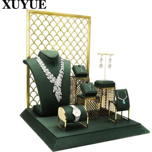 Jewelry jewelry display stand jewelry props factory direct sales of high-end metal window display set necklace display stand