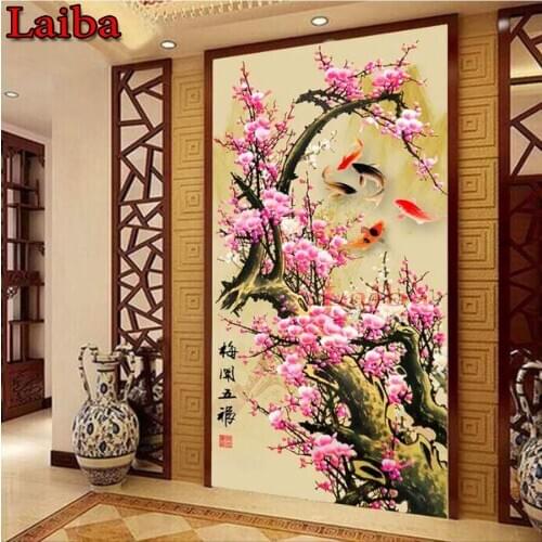 Full square diamond painting Plum blossoms,pictures for embroidery round diamond mosaic painting fish koi graph wall decoration