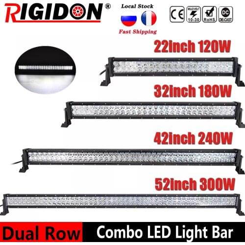 RIGIDON 12V 24V Straight Led Work Light Bar 22 32 42 52Inch Offroad Car Led Light Bar Combo 4x4 SUV ATV High Power Dual Row