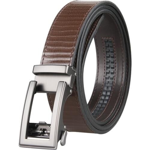 Brand Brown Leather Belt for Men Luxury Brand Fashion Automatic Buckle Ratchet Belts Comfort Click Leather Belt Male