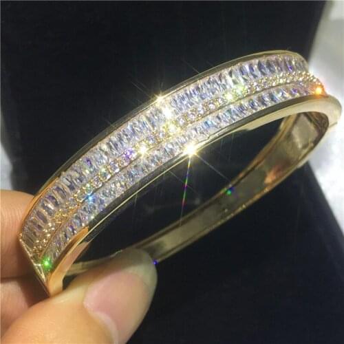 Luxury Female Baguette bangle 5A cubic zirconia Yellow Gold Filled Party Engagement bangles for women wedding accessaries